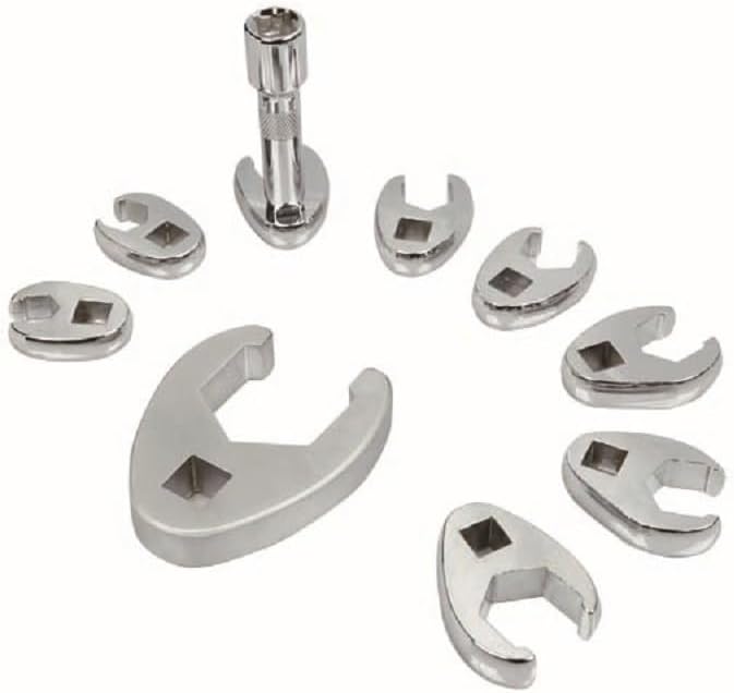 3/8" - 1" Crowfoot Wrench Set - SAE & Metric 11 Pieces Wrench Set With Clip On Organizer Easily Access Hard To Reach Areas - Stainless Steel Tool For Mechanics Great For Automotive Repair Work