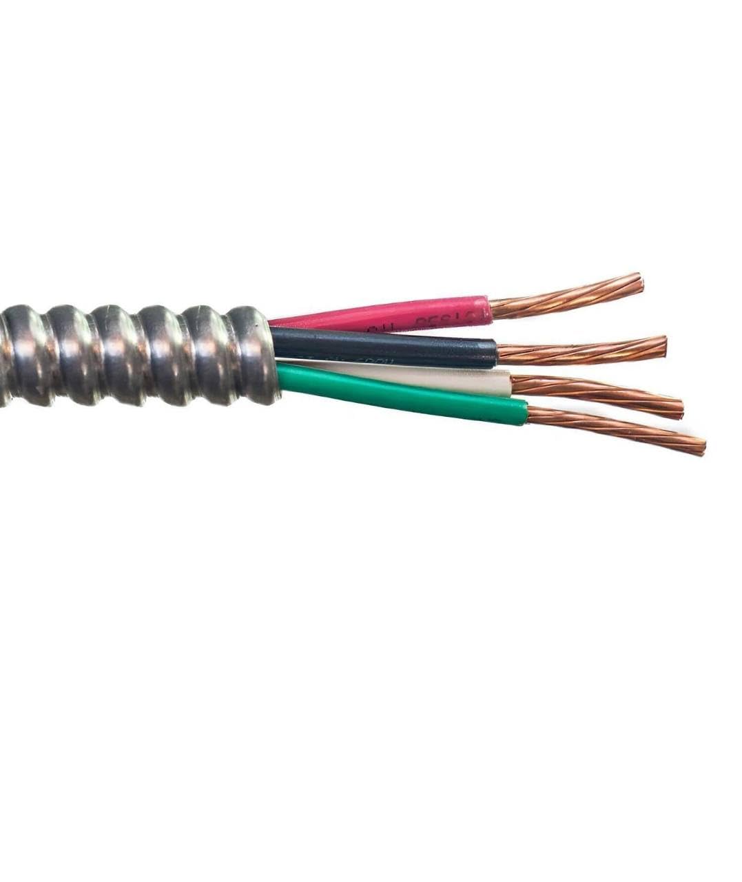 8/3 Metal Clad MC Cable 50 ft - Metal Clad Type 8 AWG 3 - Cable with Ground Aluminium Armor Stranded Copper Conductor - Cable for Indoor 50 Ft