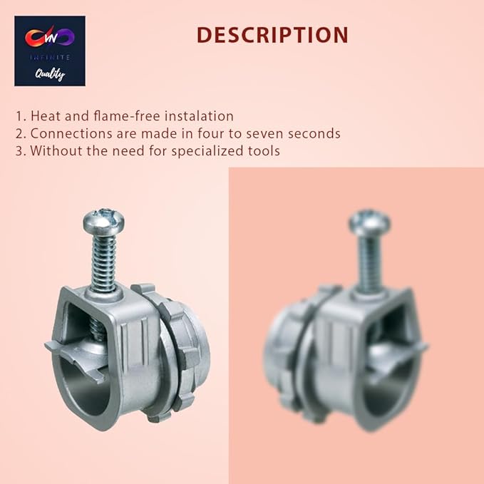 3/8" Flexible Metal Conduit (FMC) Saddle Connectors Flex Saddle Box Connector, for AC MC NM 3/8" Lock Saddle Connector Conduit Fitting