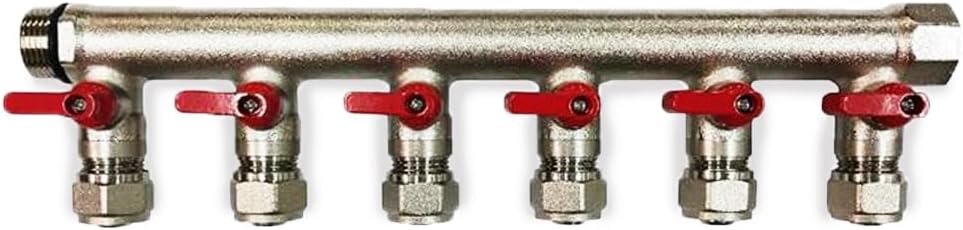 Loops 3/4" Plumbing PEX Manifolds w/ 1/2" Pex Ball Valves - 2 - 6 -Branch Radiant Heat Manifold - PEX Tubing Floor Heating Manifolds - Red or Blue Handles