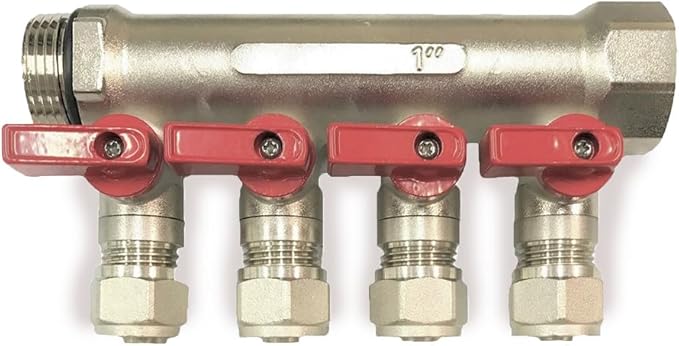 Loops 3/4" Plumbing PEX Manifolds w/ 1/2" Pex Ball Valves - 2 - 6 -Branch Radiant Heat Manifold - PEX Tubing Floor Heating Manifolds - Red or Blue Handles