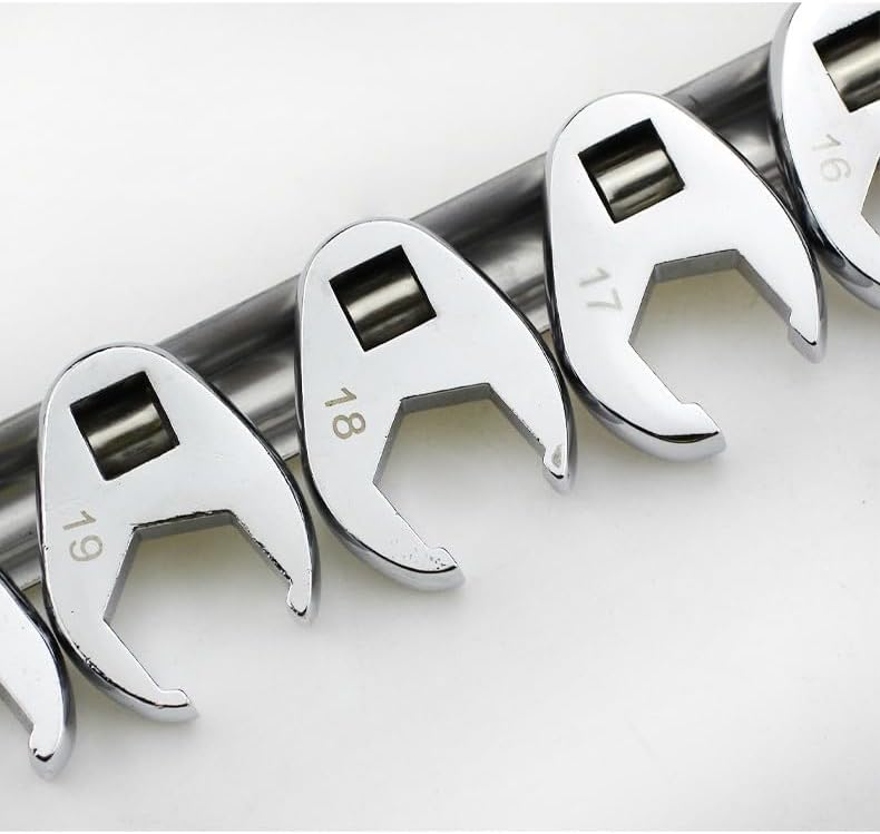 3/8" - 1" Crowfoot Wrench Set - SAE & Metric 11 Pieces Wrench Set With Clip On Organizer Easily Access Hard To Reach Areas - Stainless Steel Tool For Mechanics Great For Automotive Repair Work