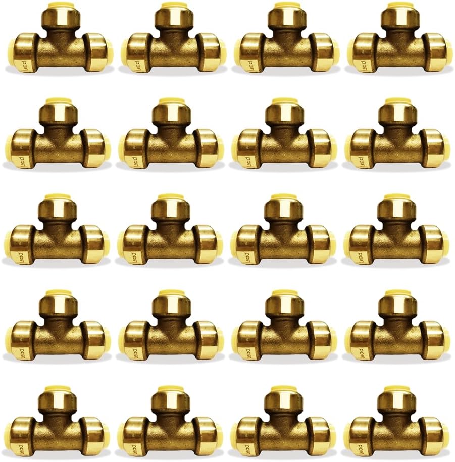 1/2" - 3/4" - Push Fit Plumbing Tee - Push to Connect Brass Plumbing Fittings - Fitting to Connect PEX, Copper, CPVC