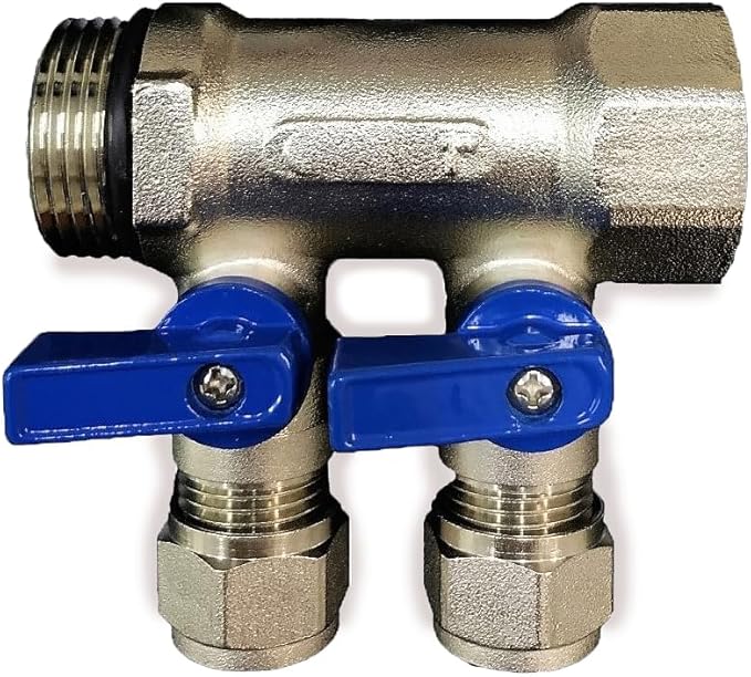 Loops 3/4" Plumbing PEX Manifolds w/ 1/2" Pex Ball Valves - 2 - 6 -Branch Radiant Heat Manifold - PEX Tubing Floor Heating Manifolds - Red or Blue Handles