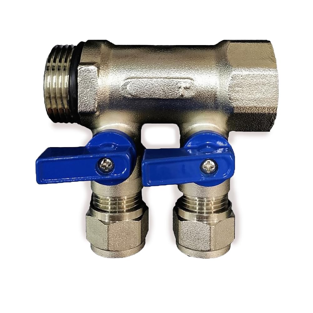 2 - 12 Loops Ball Valve Brass Pex Manifold 3/4" trunk for 1/2" Pex Tubing w/brackets