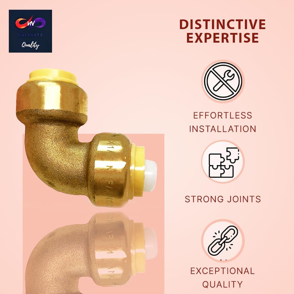 1/2" x 1/2" - 3/4" x 3/4" 90 Degree Elbow Push Fit - Plumbing Fittings - PEX Fitting - Push to Connect Brass Plumbing Fitting - For PEX Pipe Copper CPVC