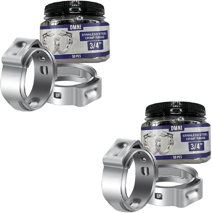 Stainless Steel Cinch Clamps Crimp Rings - 3/4" Pinch Clamps For Pex Tubing Pipe Fitting Connections - 50 PCS