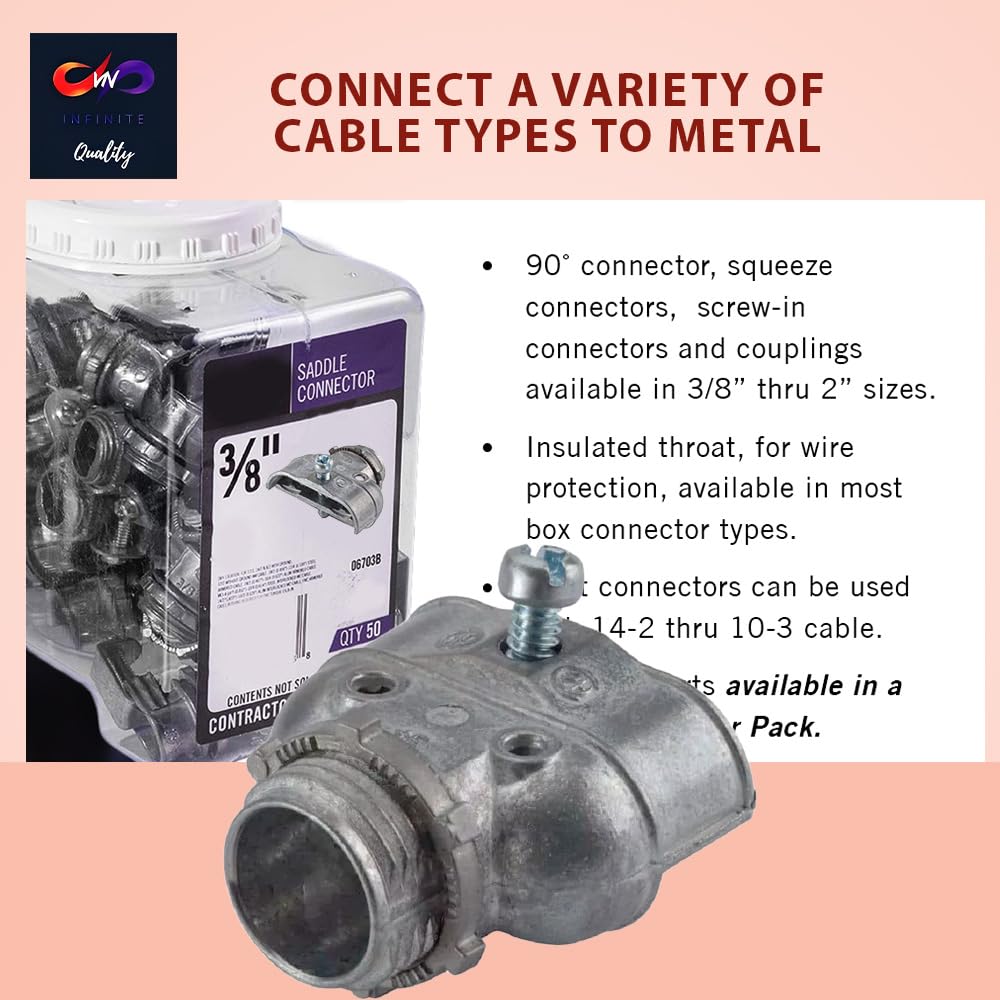 3/8" Flexible Metal Conduit Duplex Connector FMC 3/8" 90 Degree Flex Duplex Box Connector for Flexible Metallic Conduit, AC, MC, or NM Sheathed Cable