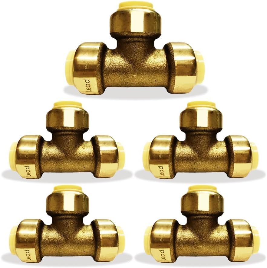 1/2" - 3/4" - Push Fit Plumbing Tee - Push to Connect Brass Plumbing Fittings - Fitting to Connect PEX, Copper, CPVC
