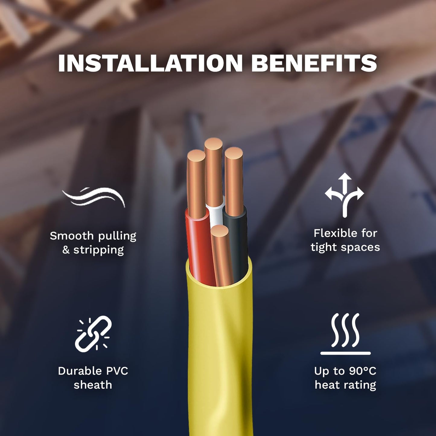 Solid Indoor Wire 12/3 W/G NMB Cable Coil - Residential Indoor Electrical Wire Type NM-B; Yellow SW# 63947622