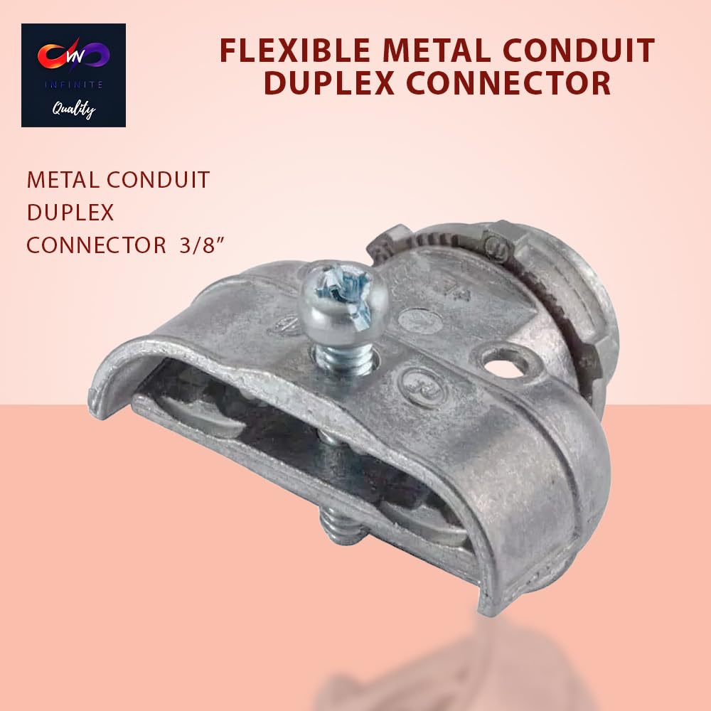 3/8" Flexible Metal Conduit Duplex Connector FMC 3/8" 90 Degree Flex Duplex Box Connector for Flexible Metallic Conduit, AC, MC, or NM Sheathed Cable