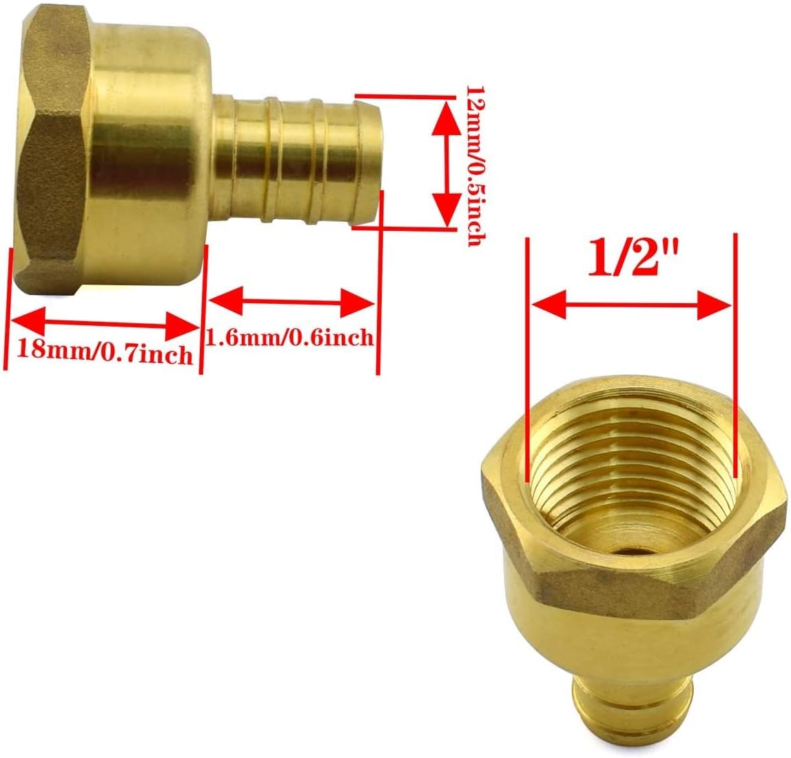 1/2" PEX to 1/2" NPT Female Thread Pipe Fitting Lead-Free Brass Barb Crimp Pipe Straight Coupling Adapter (Pack of 10)