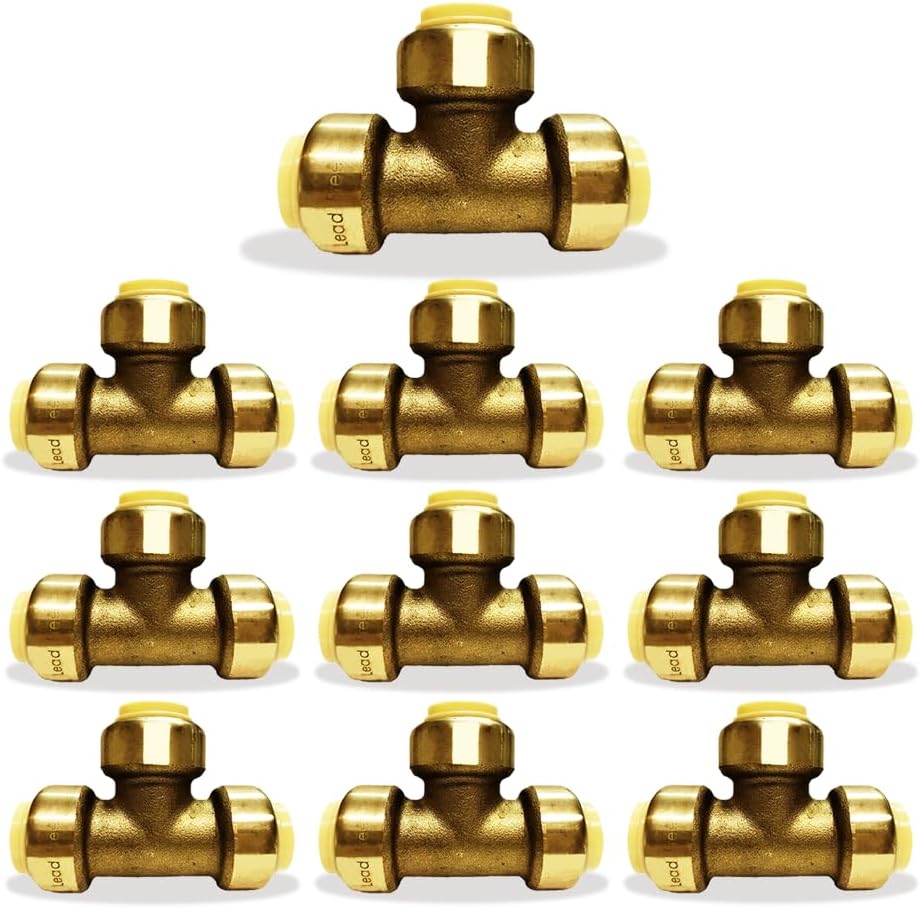 1/2" - 3/4" - Push Fit Plumbing Tee - Push to Connect Brass Plumbing Fittings - Fitting to Connect PEX, Copper, CPVC