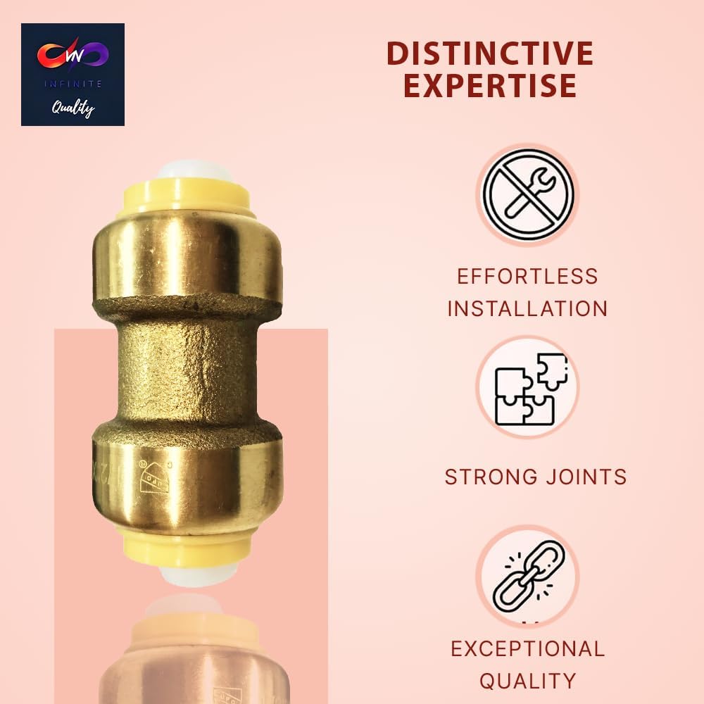 Fittings 1/2" - 3/4" Pushfit Straight Coupling - 1/2" x 1/2" - 3/4" x 3/4" - PEX Brass Push-fit Coupling - Push-to-Connect Plumbing Fittings for PEX Copper CPVC