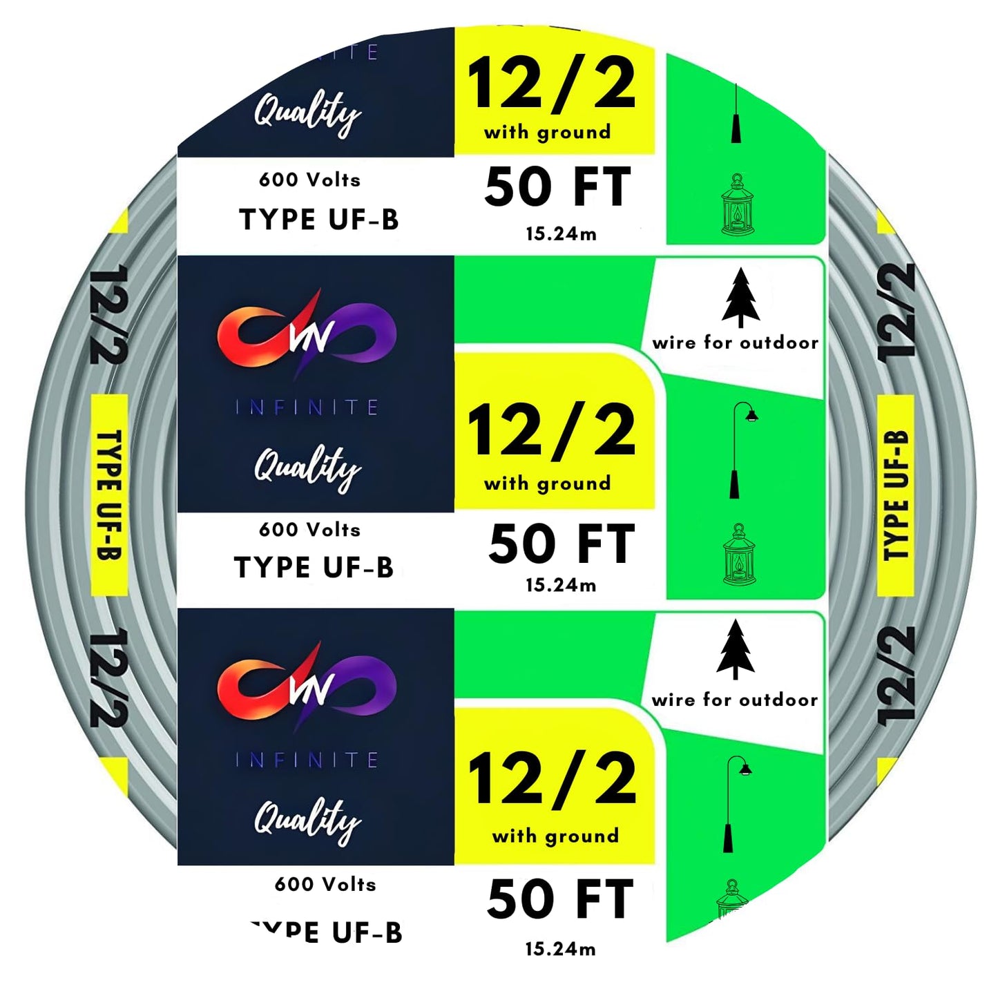 12/2 UF-B Wire Gray Solid Underground Feeder Cable