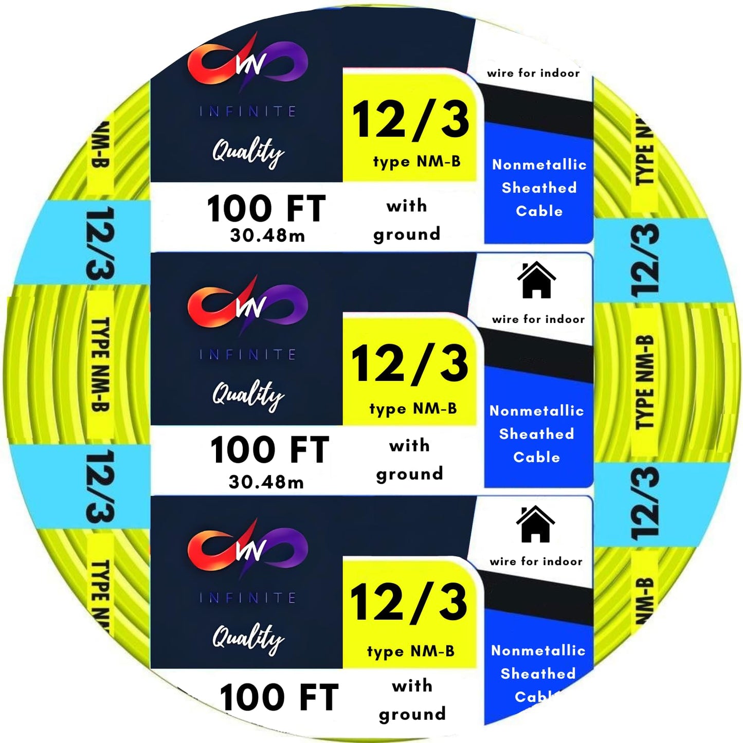 Solid Indoor Wire 12/3 W/G NMB Cable Coil - Residential Indoor Electrical Wire Type NM-B; Yellow SW# 63947622