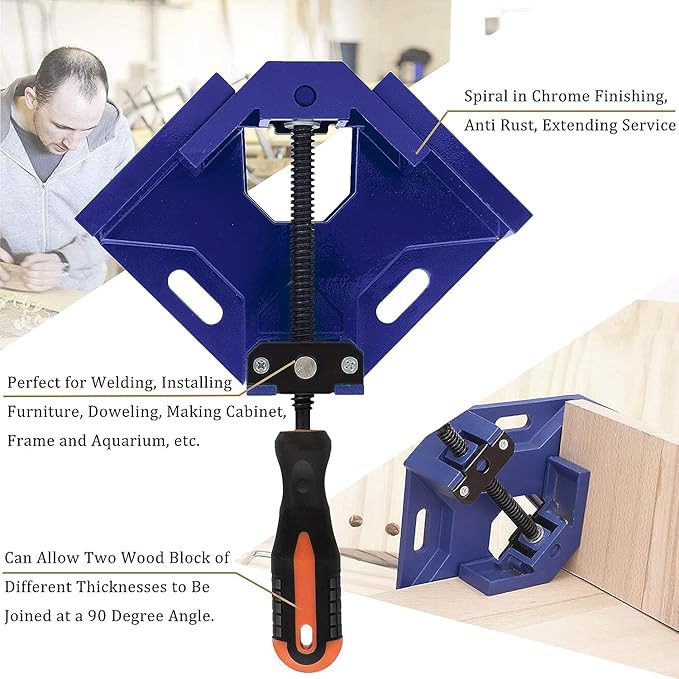 Single Handle 90 Degree Right Angle Clamp - Adjustable Aluminium Alloy Quick Grip Corner Clip Clamp Tool for Woodworking, Welding, Photo Frame and Other Projects