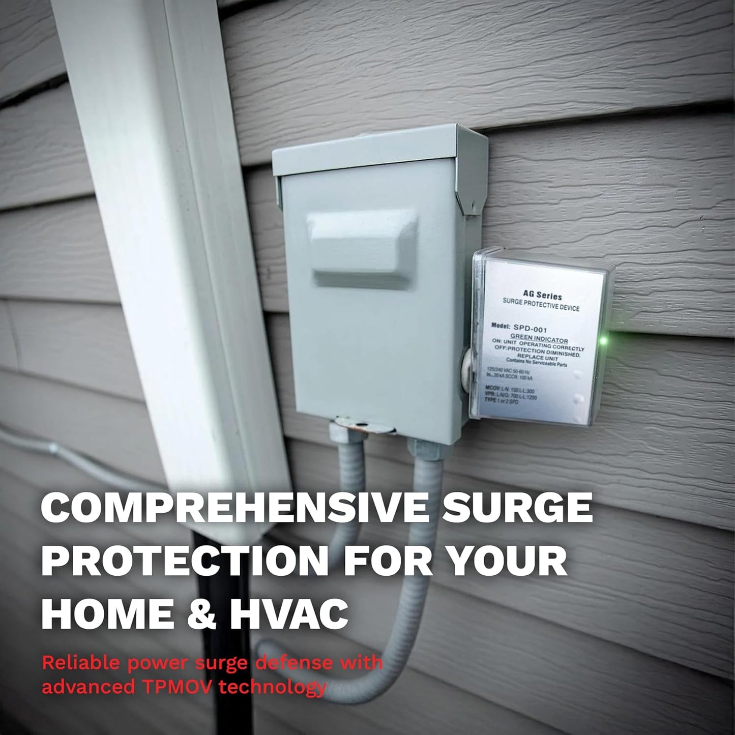 120/240 VAC Universal HVAC Surge Protective Device SPD-001, TPMOV Technology, Watertight Enclosure Lightning Protection, Comprehensive Surge Protection