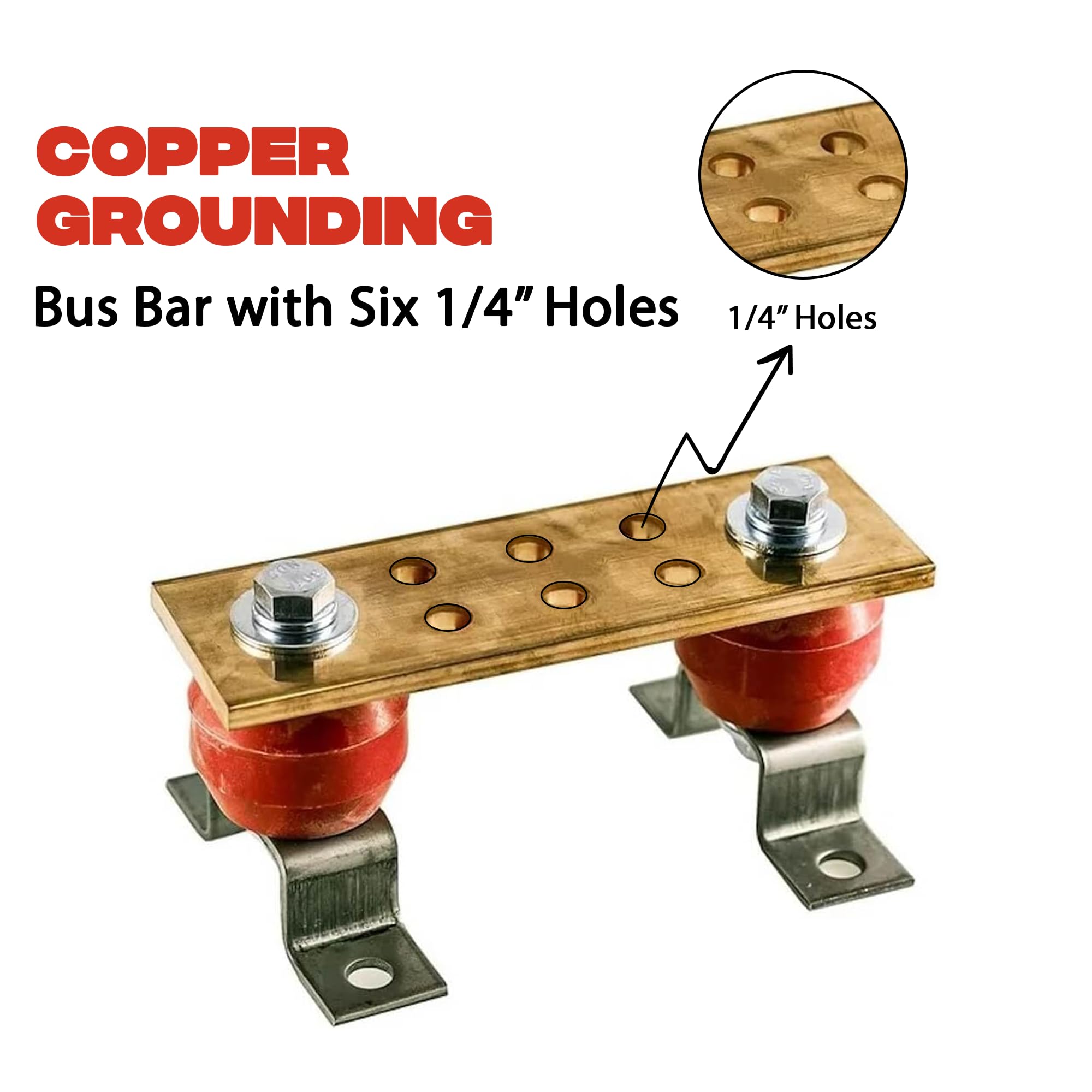 Copper Bus Bar 6" Ground Bar - Grounding Kit - Terminal Busbar - Grounding Terminal - Electrical Ground Bar - Grounding Busbar - Copper Ground Bus 2.5kV Insulators - Copper Ground Rod