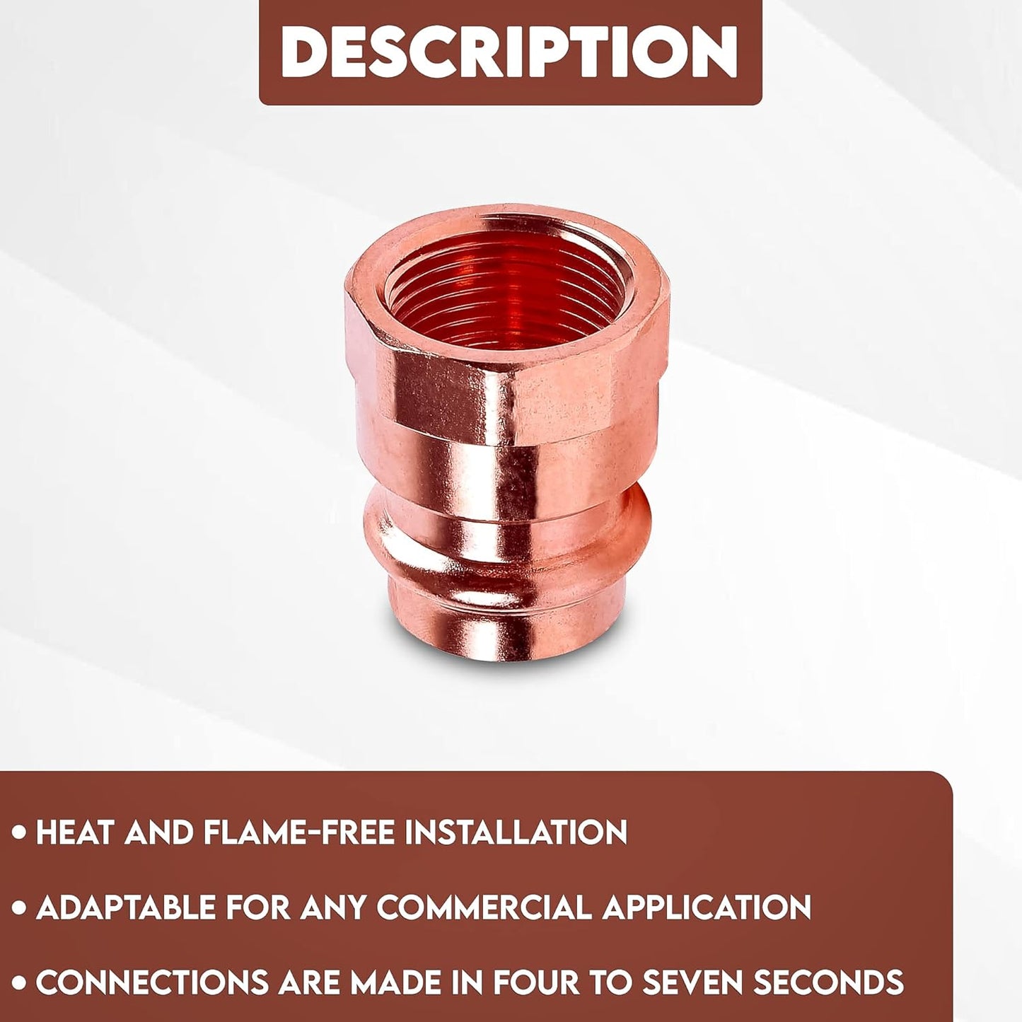 1/2" - 3/4" Copper Press Female Adapter ā FIP x Press LF ProPress Female NPT x Press Connection ā Durable Adapter Pressure Copper Fitting for Commercial and Residential High-Pressure Systems