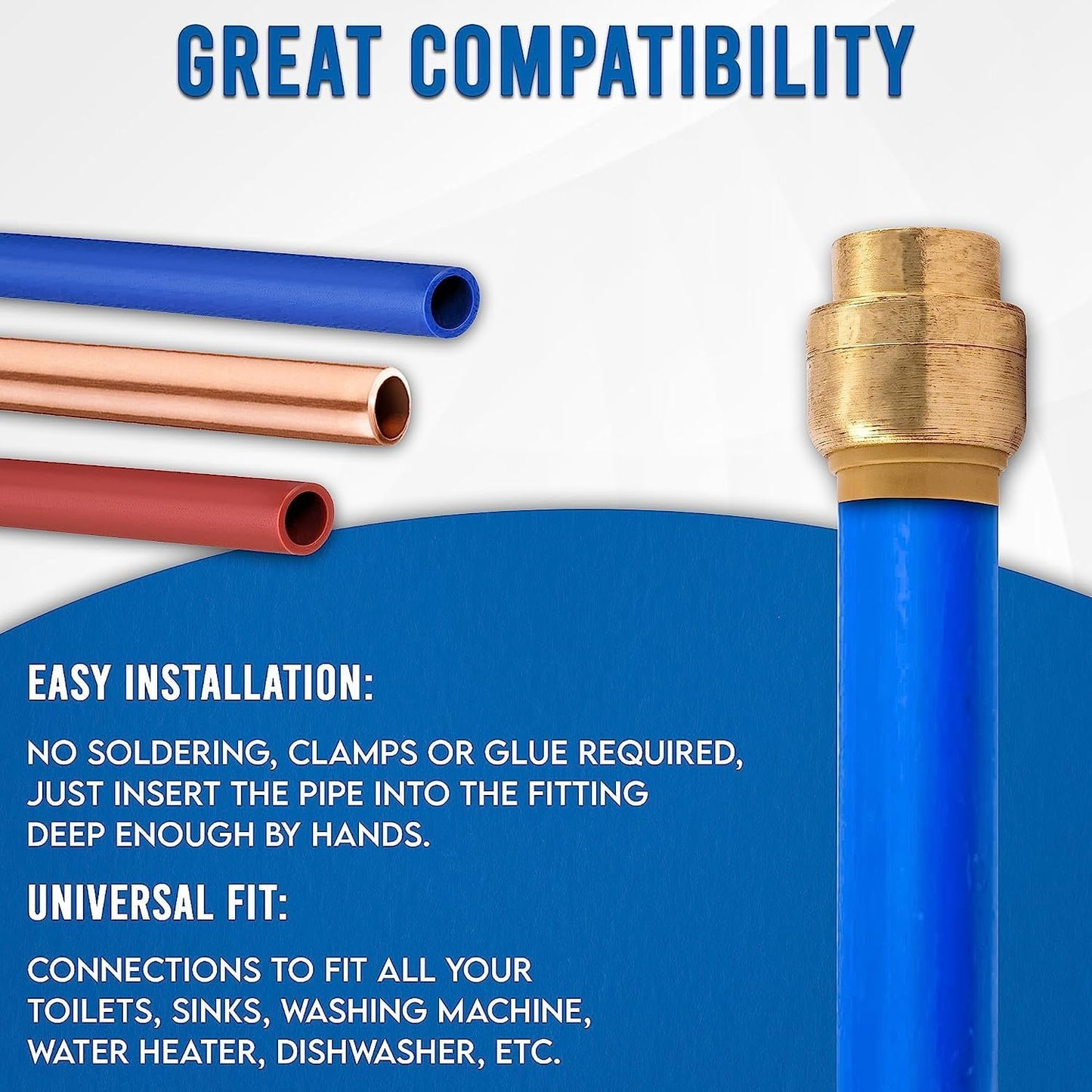 1/2" - 3/4" - Push Fit End Cap, Brass Push-to-Connect Plumbing Fitting, Stop End