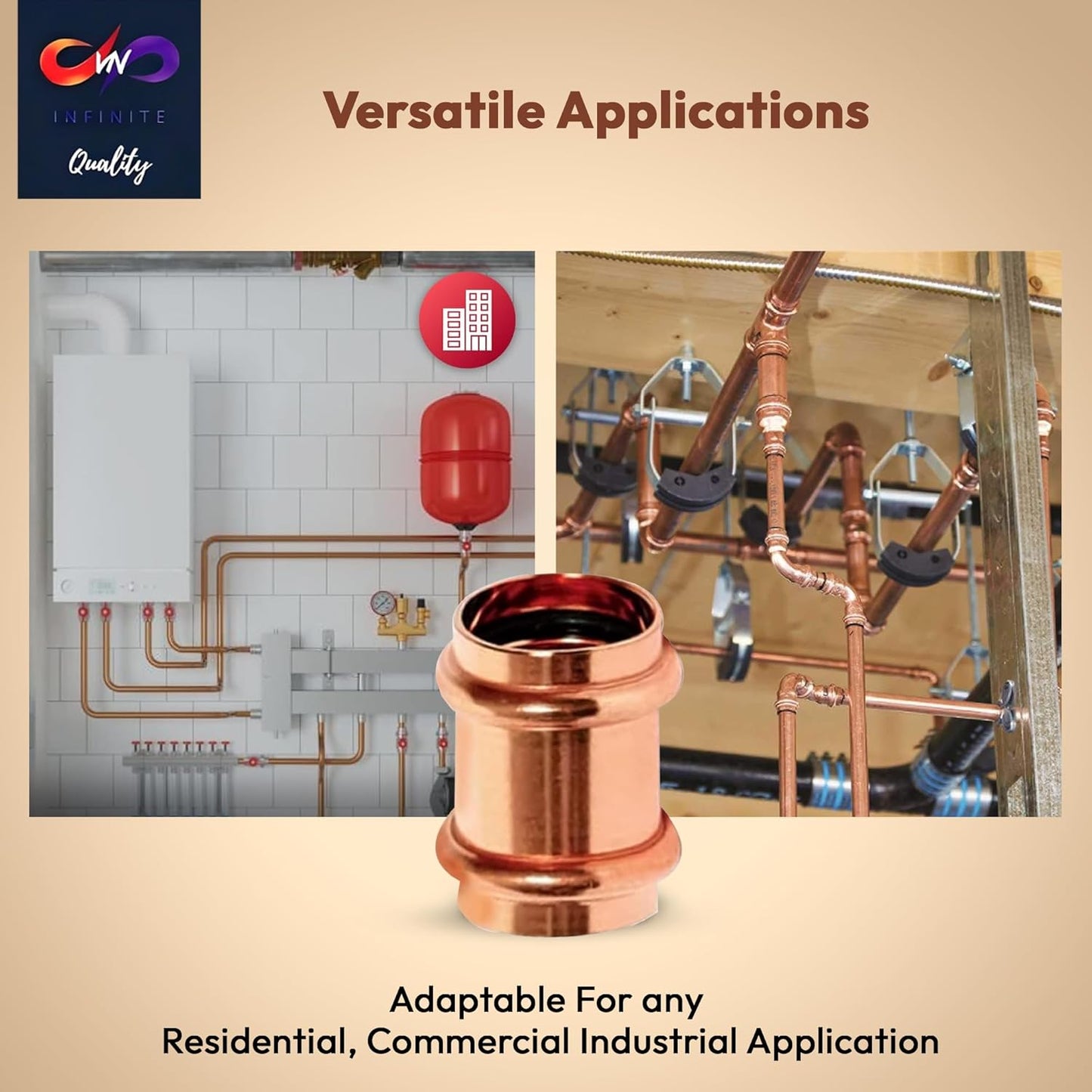 1" - 1/2" - 3/4" ProPress Fitting Copper Coupling – Zero Lead Copper Coupling with Stop Press x Press Straight Coupling – Easy to Install and Reliable Fitting