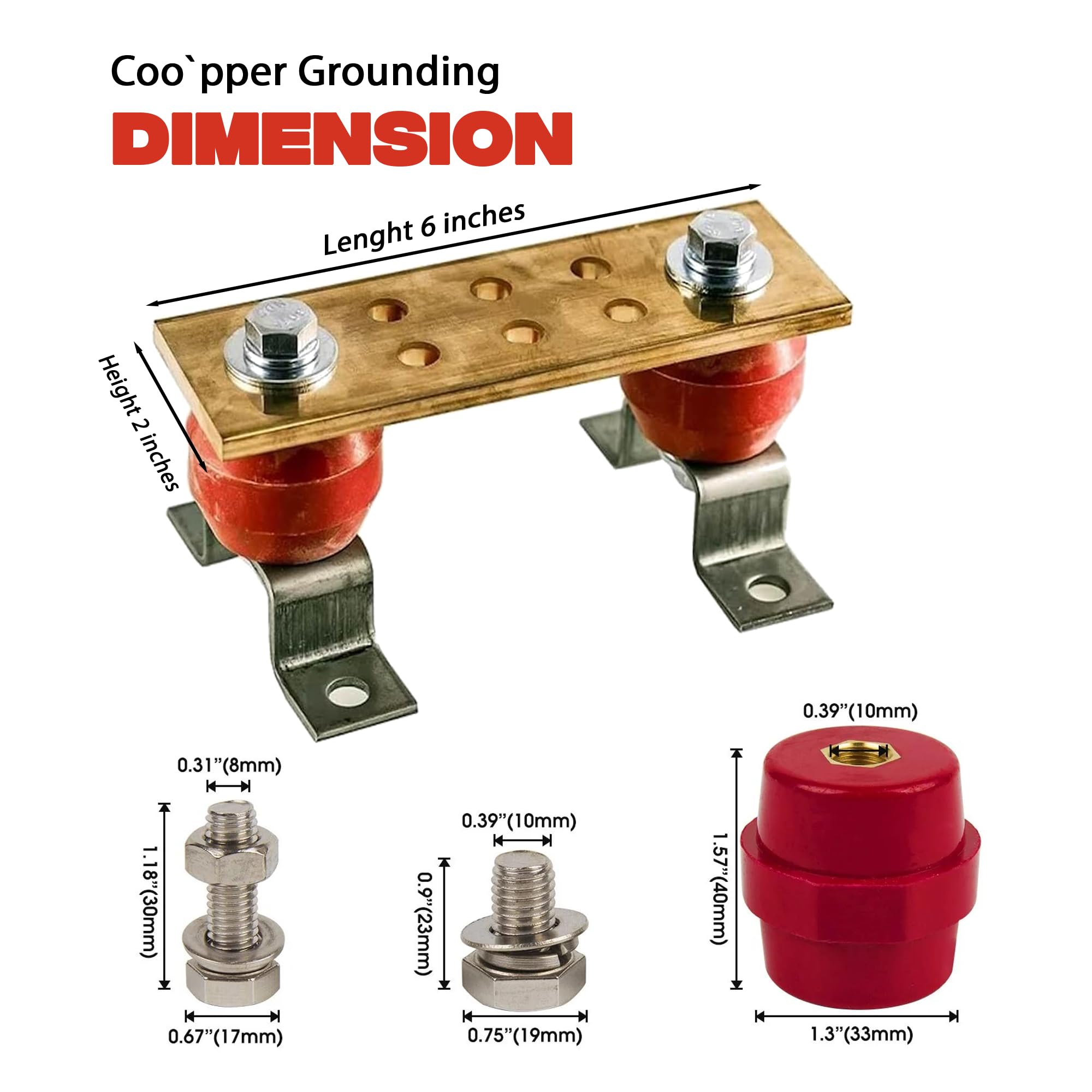 Copper Bus Bar 6" Ground Bar - Grounding Kit - Terminal Busbar - Grounding Terminal - Electrical Ground Bar - Grounding Busbar - Copper Ground Bus 2.5kV Insulators - Copper Ground Rod