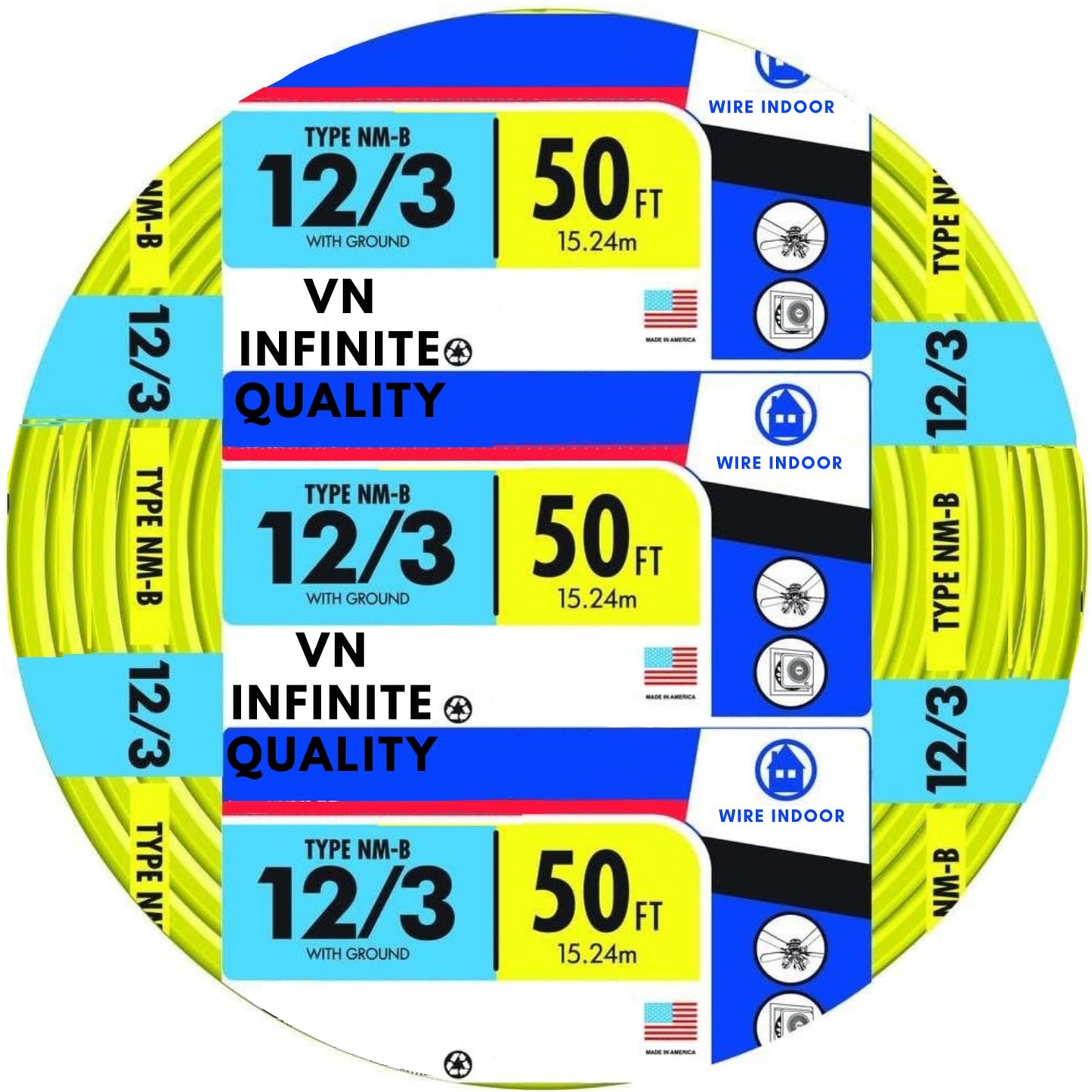 Solid Indoor Wire 12/3 W/G NMB Cable Coil - Residential Indoor Electrical Wire Type NM-B; Yellow SW# 63947622