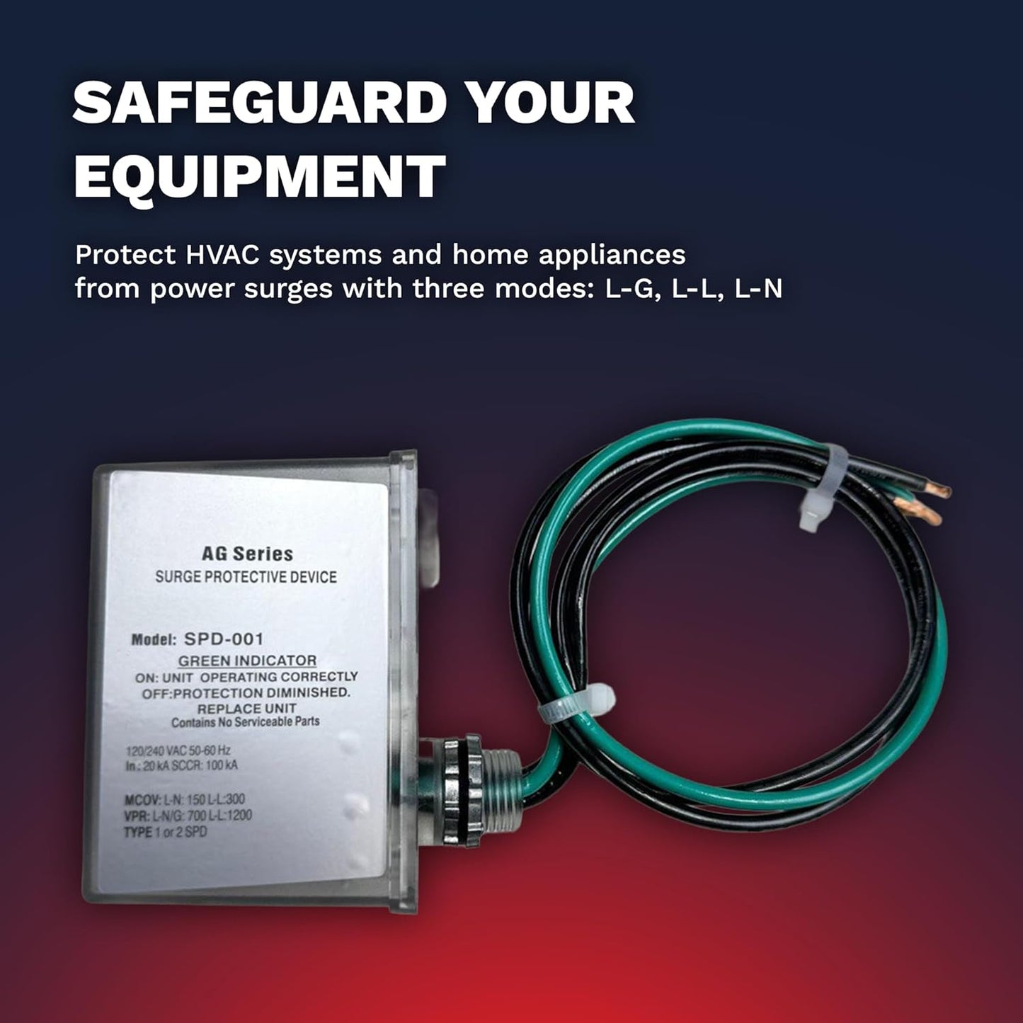 120/240 VAC Universal HVAC Surge Protective Device SPD-001, TPMOV Technology, Watertight Enclosure Lightning Protection, Comprehensive Surge Protection