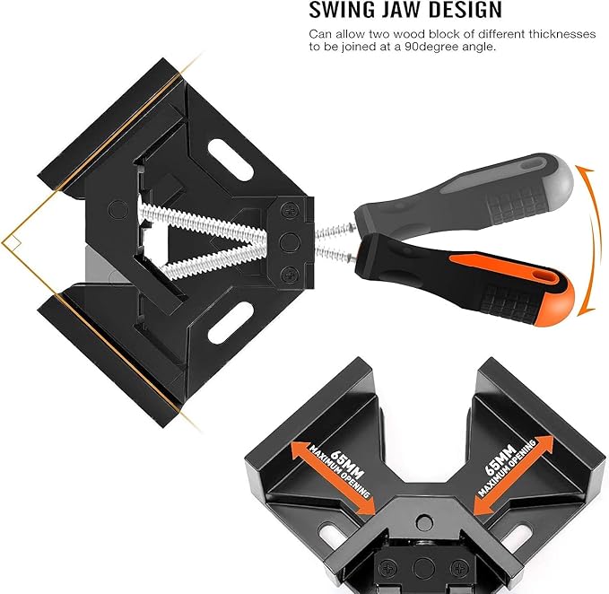 Single Handle 90 Degree Right Angle Clamp - Adjustable Aluminium Alloy Quick Grip Corner Clip Clamp Tool for Woodworking, Welding, Photo Frame and Other Projects
