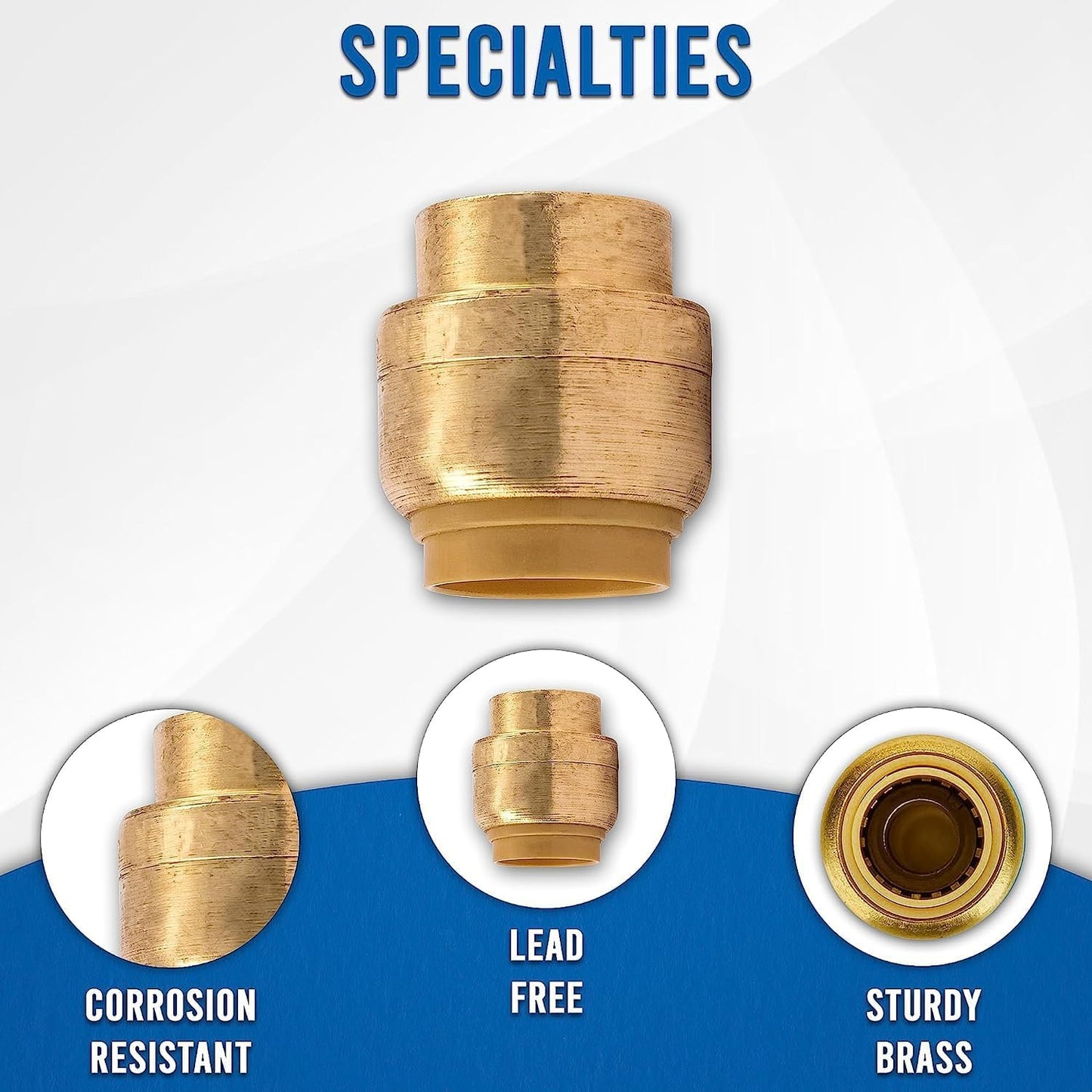 1/2" - 3/4" - Push Fit End Cap, Brass Push-to-Connect Plumbing Fitting, Stop End