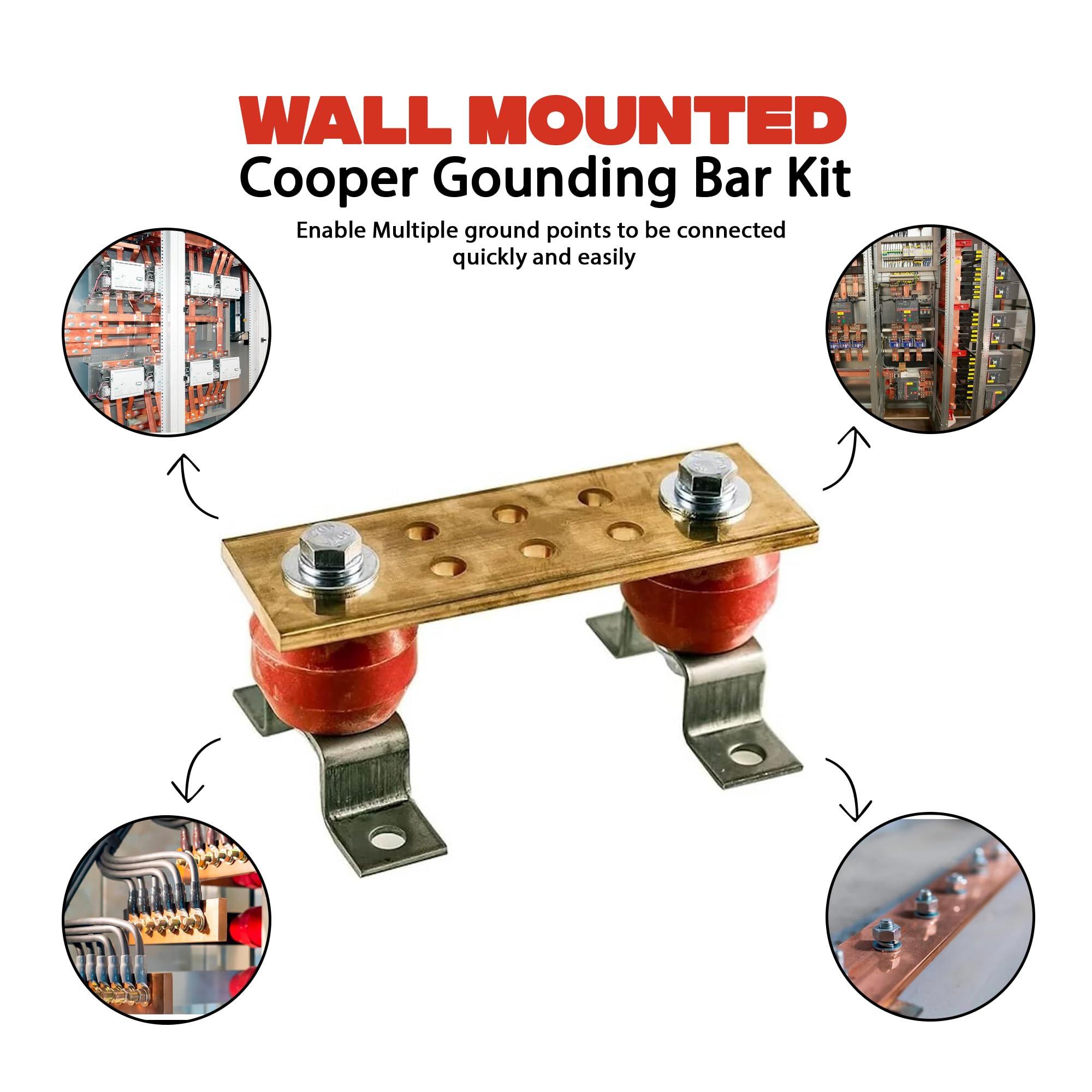 Copper Bus Bar 6" Ground Bar - Grounding Kit - Terminal Busbar - Grounding Terminal - Electrical Ground Bar - Grounding Busbar - Copper Ground Bus 2.5kV Insulators - Copper Ground Rod