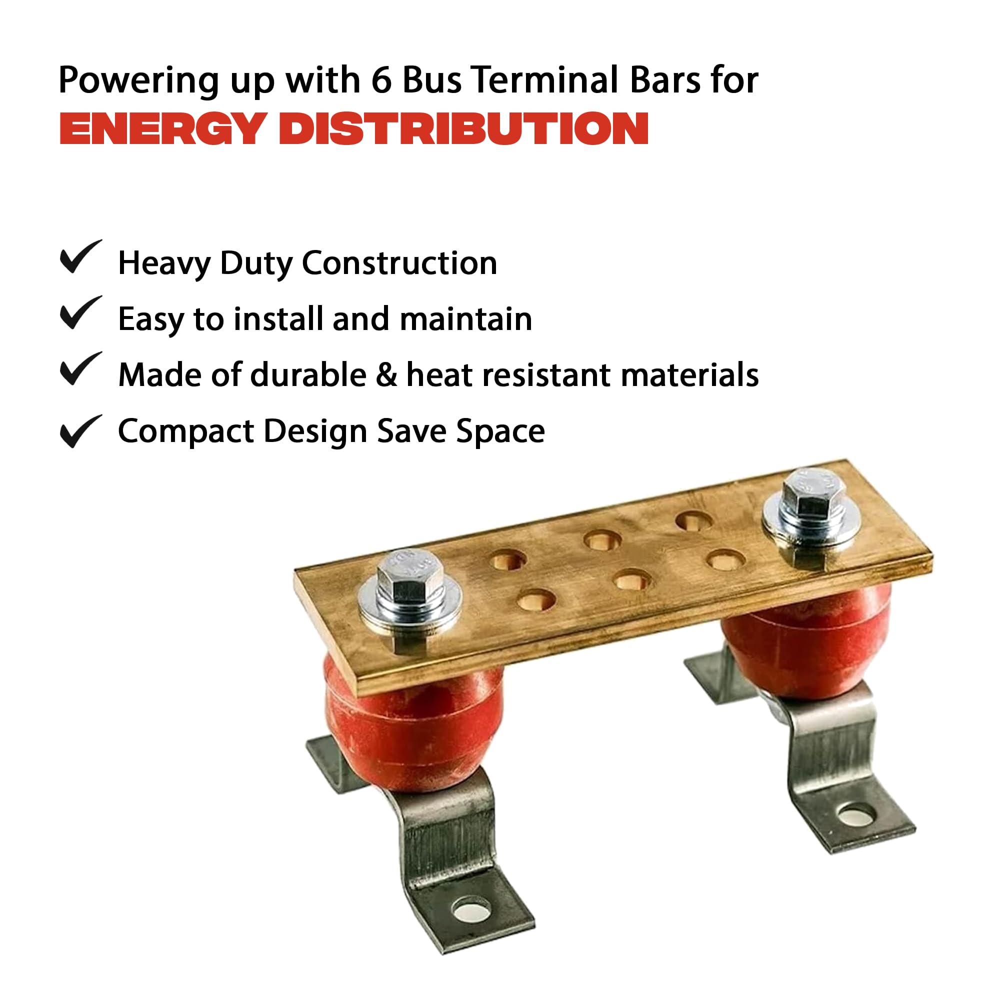 Copper Bus Bar 6" Ground Bar - Grounding Kit - Terminal Busbar - Grounding Terminal - Electrical Ground Bar - Grounding Busbar - Copper Ground Bus 2.5kV Insulators - Copper Ground Rod