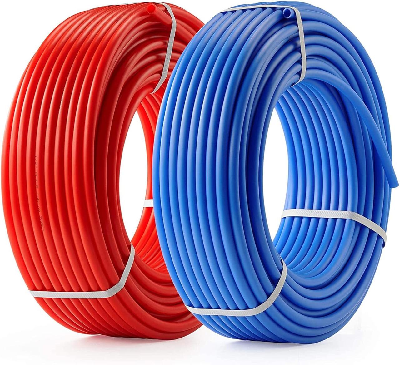 PEX A Tubing -2 Rolls of PEX A Tubing- 1/2" X 50 ft - 100 ft Blue and Red PEX Pipe - Non-Barrier Radiant Heating PEX Plumbing - For Cold and Hot Water Tubing (Type A)