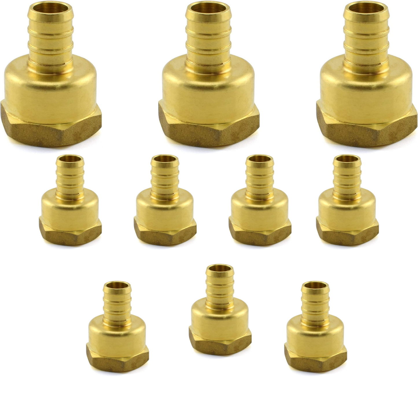 1/2" PEX to 1/2" NPT Female Thread Pipe Fitting Lead-Free Brass Barb Crimp Pipe Straight Coupling Adapter (Pack of 10)