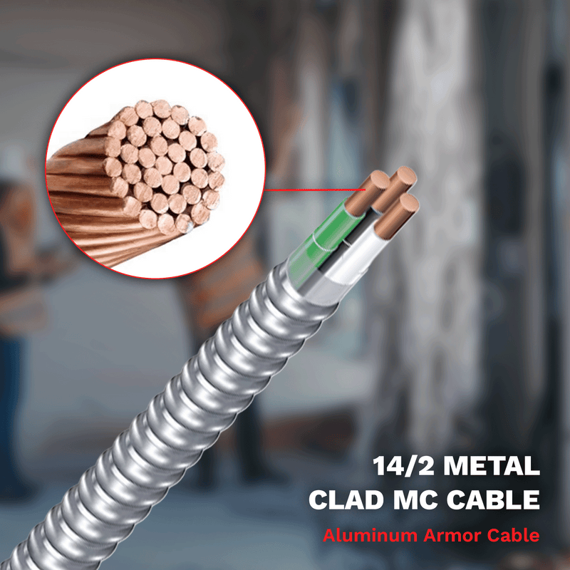 14/2 Metal Clad 250 ft MC Cable 14 Gauge 2 Conductor Electric Wire with Aluminum Armor Cable with Ground for Indoor Outdoor 250 ft