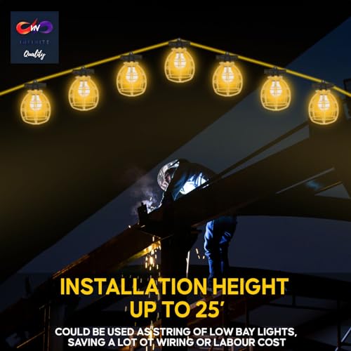 100FT Construction String Lights With 10 Sockets, Luminous Flux 10500 Lm