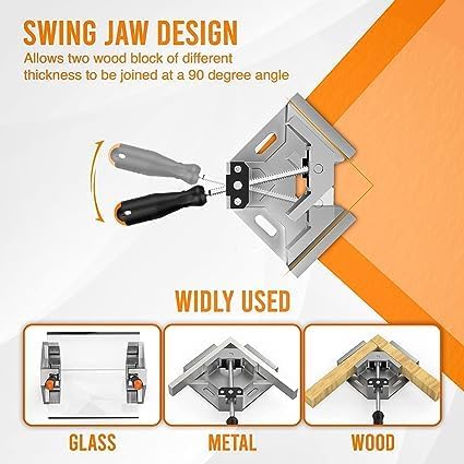 Single Handle 90 Degree Right Angle Clamp - Adjustable Aluminium Alloy Quick Grip Corner Clip Clamp Tool for Woodworking, Welding, Photo Frame and Other Projects