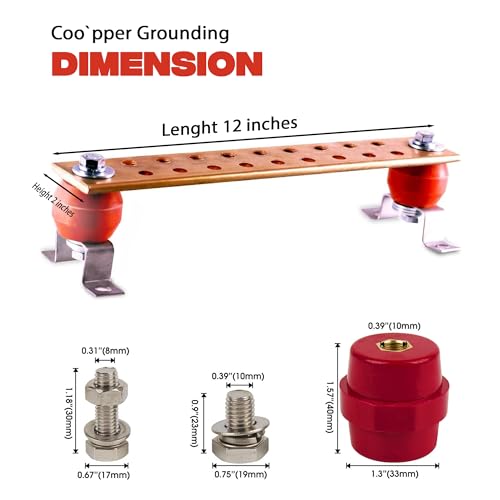 Copper Bus Bar 12" Ground Bar - Grounding Kit - Terminal Busbar - Grounding Terminal - Electrical Ground Bar - Grounding Busbar - Copper Ground Bus 2.5kV Insulators - Copper Ground Rod