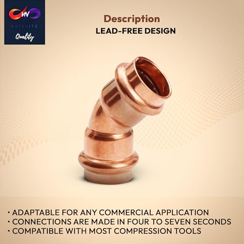 45 Degree Elbow Copper Fitting - 1” - 1/2" - 3/4" - Copper Elbow Cpvc Pipe Fitting - 45 Degree Copper Elbow Pipe For Plumbing & Heating Systems