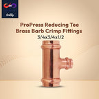 Propress - 3/4"x1/2"x1/2"  - 3/4"x3/4"x1/2" - Reducing Tee Brass Barb Crimp Fittings - Propress Pex Crimping Tool Fittings - Brass Crimp Fittings For Pex Tubing Connection