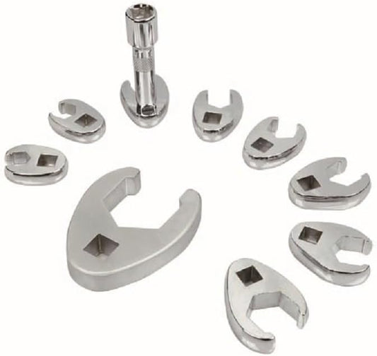 3/8" - 1" Crowfoot Wrench Set - SAE & Metric 11 Pieces Wrench Set With Clip On Organizer Easily Access Hard To Reach Areas - Stainless Steel Tool For Mechanics Great For Automotive Repair Work