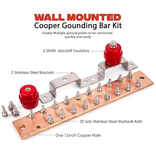 Copper Bus Bar 12" Ground Bar - Grounding Kit - Terminal Busbar - Grounding Terminal - Electrical Ground Bar - Grounding Busbar - Copper Ground Bus 2.5kV Insulators - Copper Ground Rod