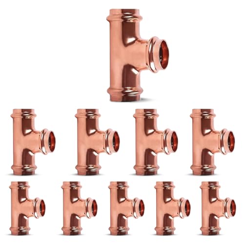 ProPress Fitting Copper Press Tee - 3/4" Zero Lead Pro Press Copper Plumbing Pipe Fitting Connection Tool for Commercial and Residential Use - Pack of 10