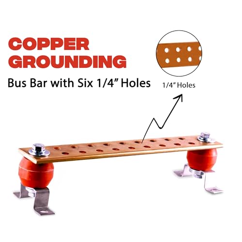 Copper Bus Bar - 6" Ground Bar - Grounding Kit - Terminal Busbar - Grounding Terminal - Electrical Ground Bar - Grounding Busbar - Copper Ground Bus 2.5kV Insulators - Copper Ground Rod