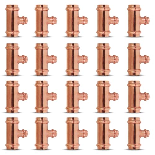 Propress - 3/4"x1/2"x1/2"  - 3/4"x3/4"x1/2" - Reducing Tee Brass Barb Crimp Fittings - Propress Pex Crimping Tool Fittings - Brass Crimp Fittings For Pex Tubing Connection