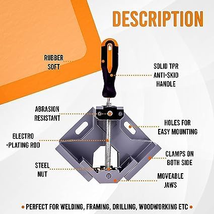 Single Handle 90 Degree Right Angle Clamp - Adjustable Aluminium Alloy Quick Grip Corner Clip Clamp Tool for Woodworking, Welding, Photo Frame and Other Projects