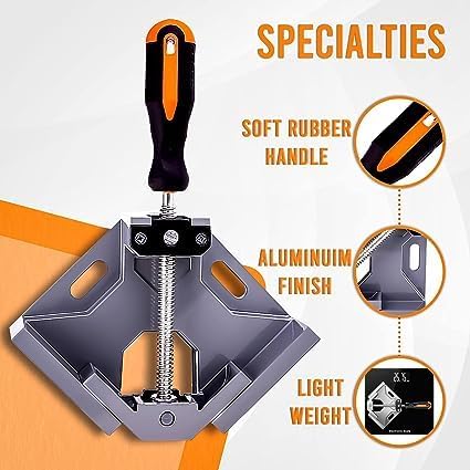 Single Handle 90 Degree Right Angle Clamp - Adjustable Aluminium Alloy Quick Grip Corner Clip Clamp Tool for Woodworking, Welding, Photo Frame and Other Projects