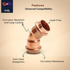 45 Degree Elbow Copper Fitting - 1” - 1/2" - 3/4" - Copper Elbow Cpvc Pipe Fitting - 45 Degree Copper Elbow Pipe For Plumbing & Heating Systems