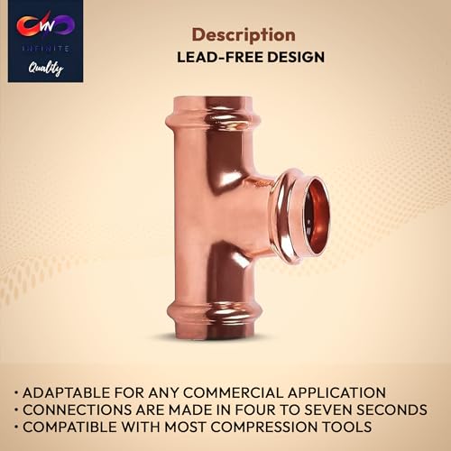 ProPress Fitting Copper Press Tee - 3/4" Zero Lead Pro Press Copper Plumbing Pipe Fitting Connection Tool for Commercial and Residential Use - Pack of 10